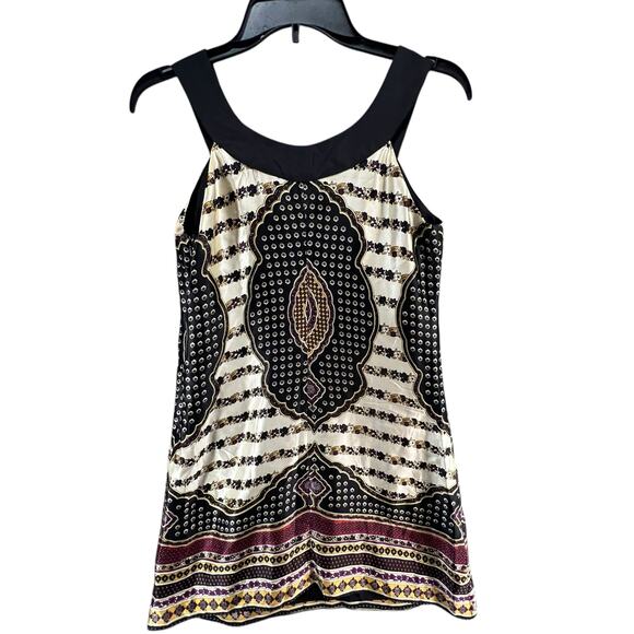 Anthro Nell Couture Y2K Dress 0 XS Black Cream Silk Dashiki Floral Boho Chic - Picture 5 of 12